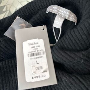 Neiman Marcus Women’s Black Ribbed off the shoulder cashmere long sleeve dress